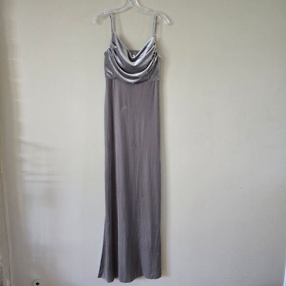 Revelry Maxi Dress sz 4 Green Gray Sleeveless Skye Velvet Bridesmaid Gown Small - Picture 2 of 12